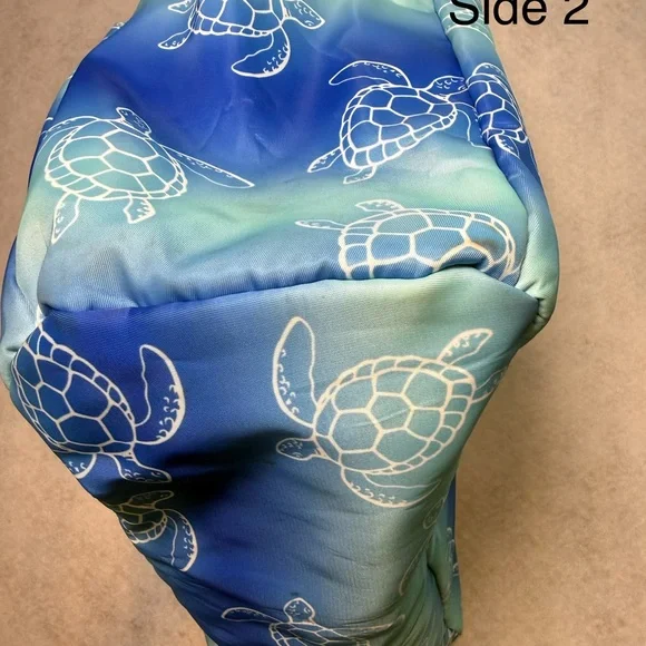Sea Turtle Ombré Beach Tote Bag with Matching Towel Blue Green Ocean Print - Picture 9 of 12